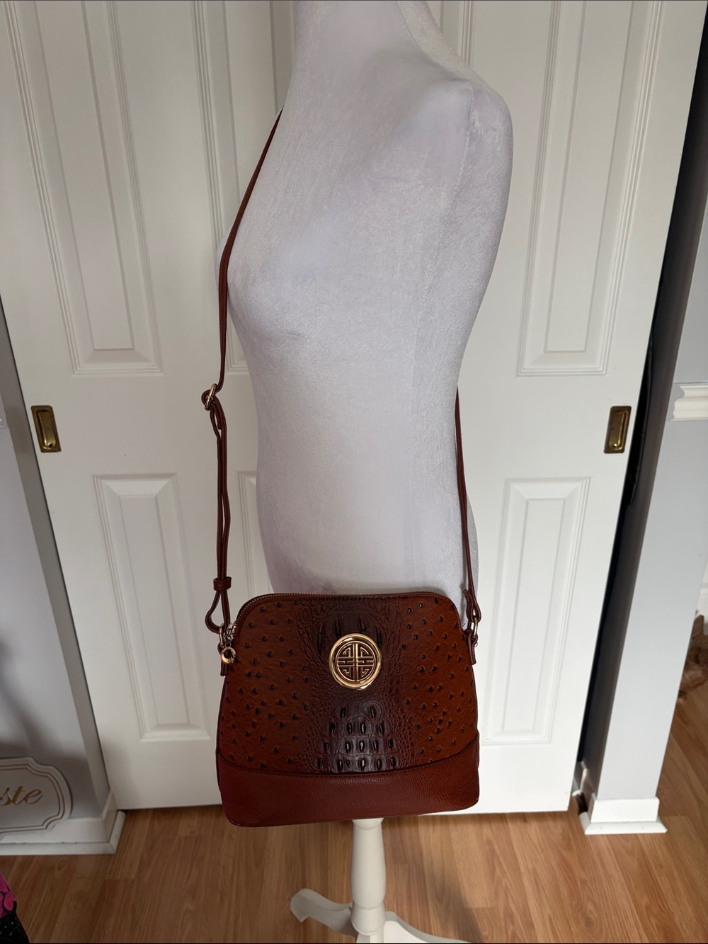 Brown Crossbody Bag with Embossed Detail